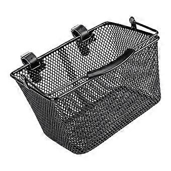 Panier avant pour vélo enfant, structure en fer, poignée de transport pratique, fixation sécurisée, idéal pour les trajets quotidiens, couleur rose.