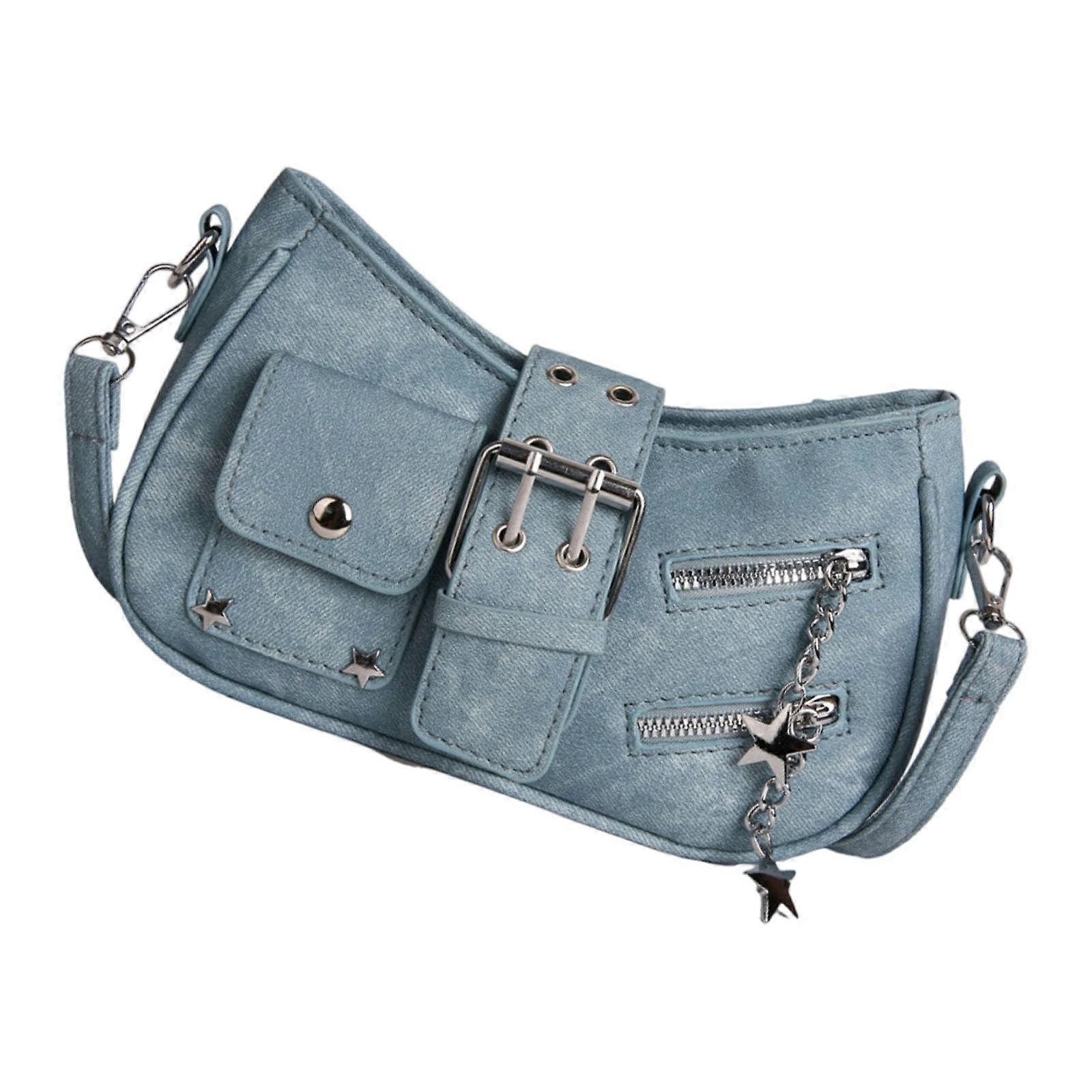 Contemporary Nervous Shoulder Bag Thin Plan Multiple Functional Storage Perfect For Daily Quests  Light blue