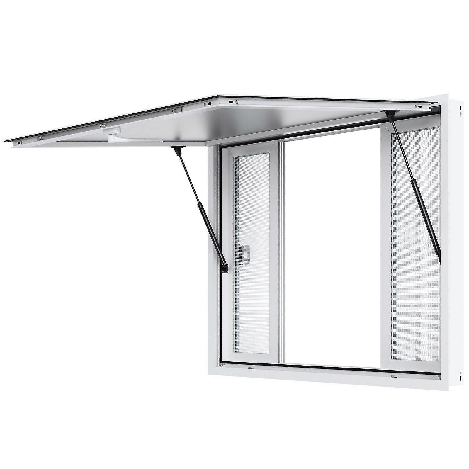 Concession Window 48"x36", Aluminum Alloy Food Truck Service Window with 4 Horizontal Sliding Windows & Awning Door & Drag Hook