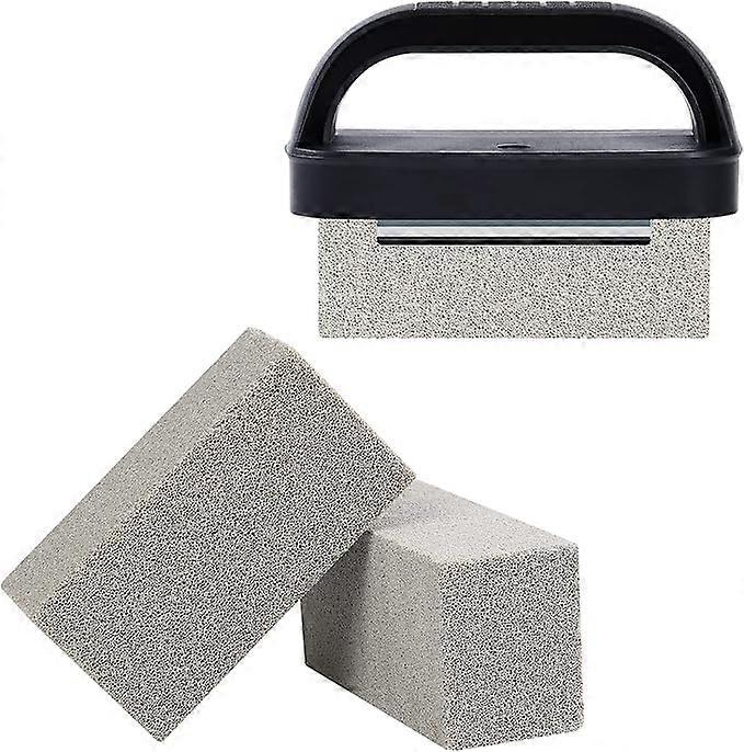 Grill Cleaning Brick Set with Handle – Heavy Duty BBQ Grease & Stain Remover for Flat  & Baking Tray (3 Pack)