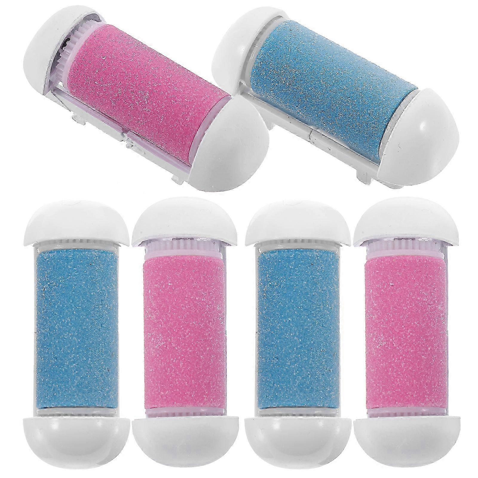 6db lábdaráló csere eszköz láb elhalt bőr eltávolító görgő hámlasztó kutikulák kallusz eltávolító fej (rózsaszín és kék mindegyik 3db)