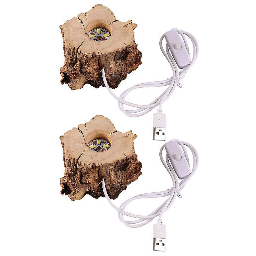 LED Crystal Ball Stand Wooden Base for Display 2Pcs USB Powered Light