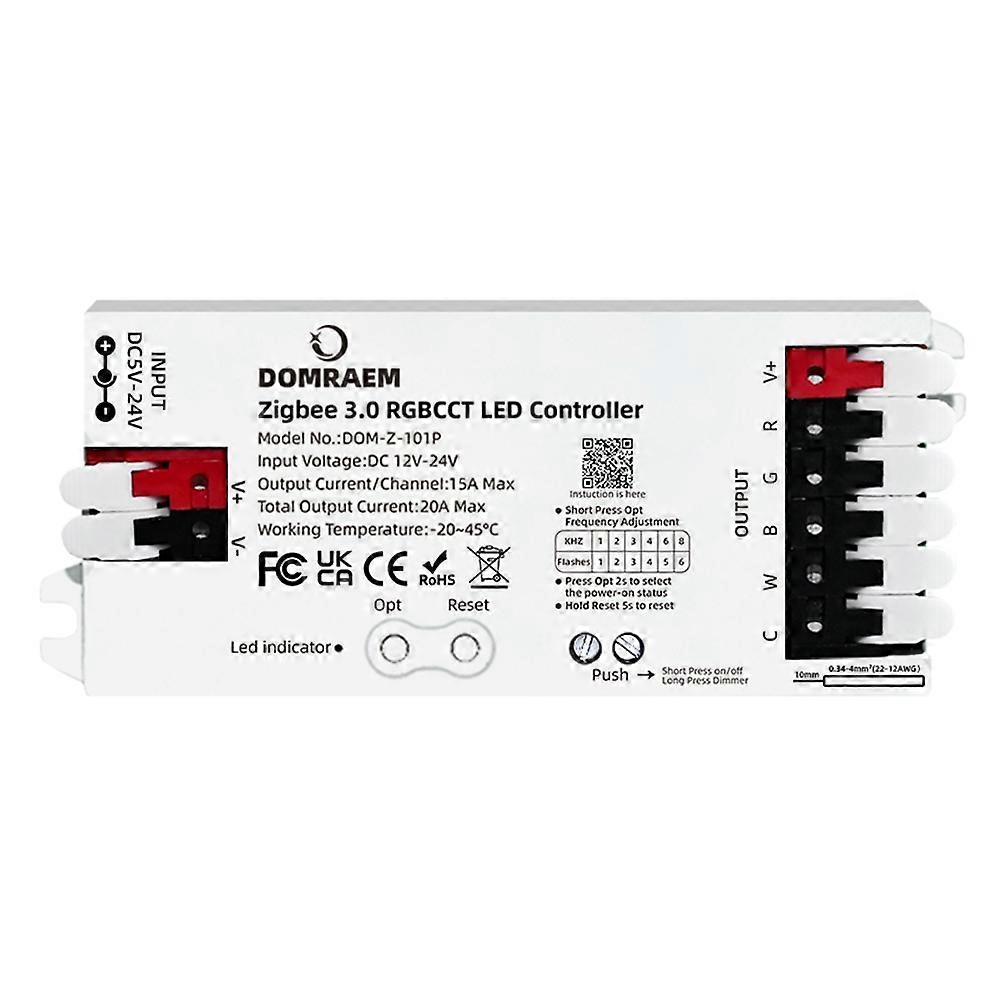DOMRAEM ZIGBEE3.0 5 in 1 LED Strip Controller DIMMER CCT RGB RGBW RGBCCT Compatible with HUxE SmartThings Echo Plus 20A
