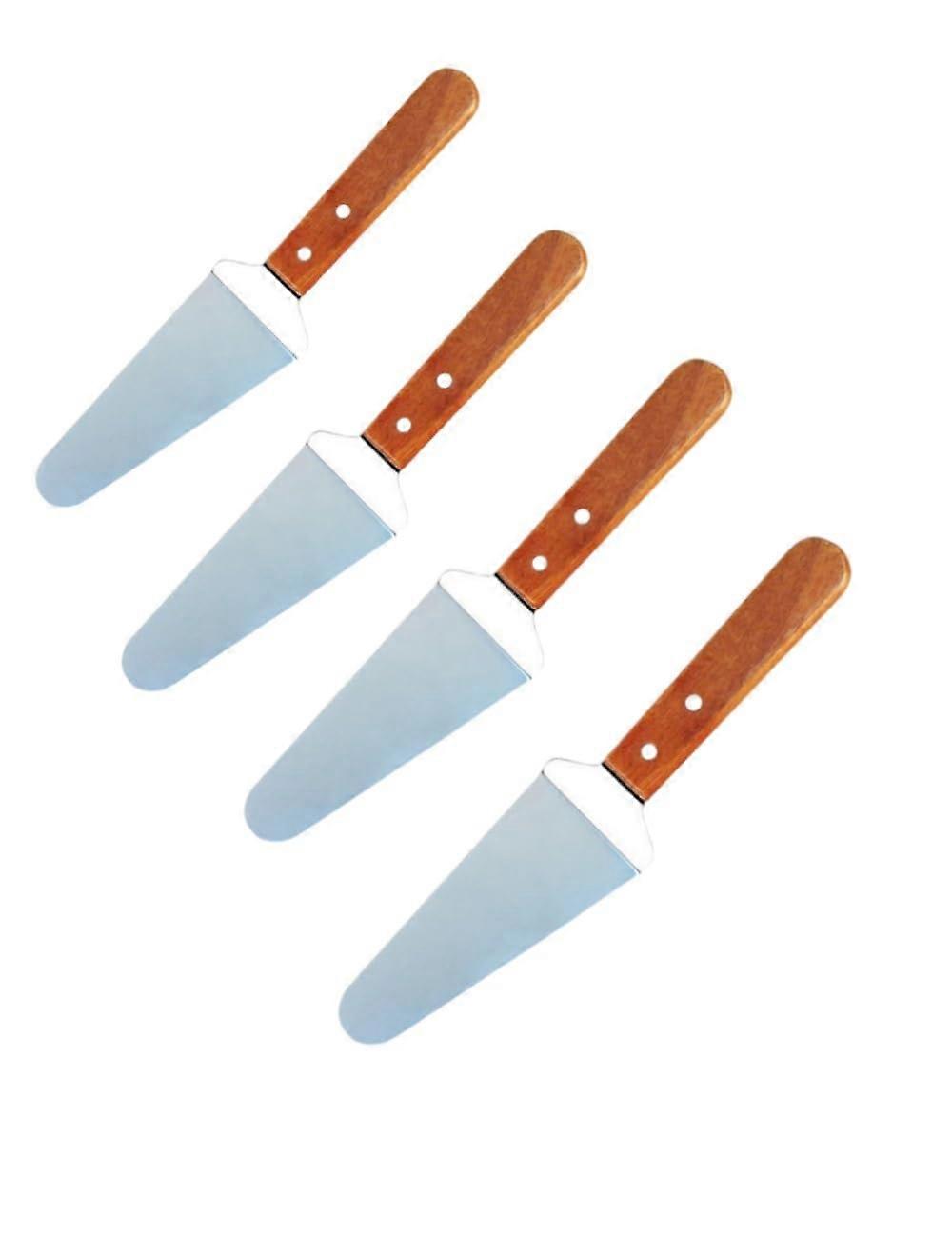 4Pcs Stainless Steel Pizza Server with Non Slip Wooden Handle, Heat Resistant Spatula for Cakes and Pies