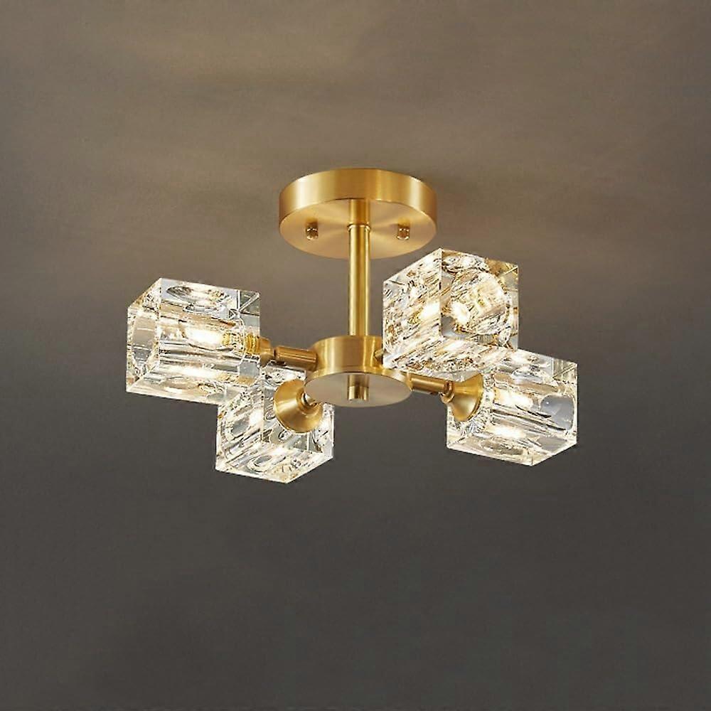 Crystal Ceiling Light Fixture, Gold Semi Flush Mount, 4Light Brushed Brass with Clear Crystal Shade