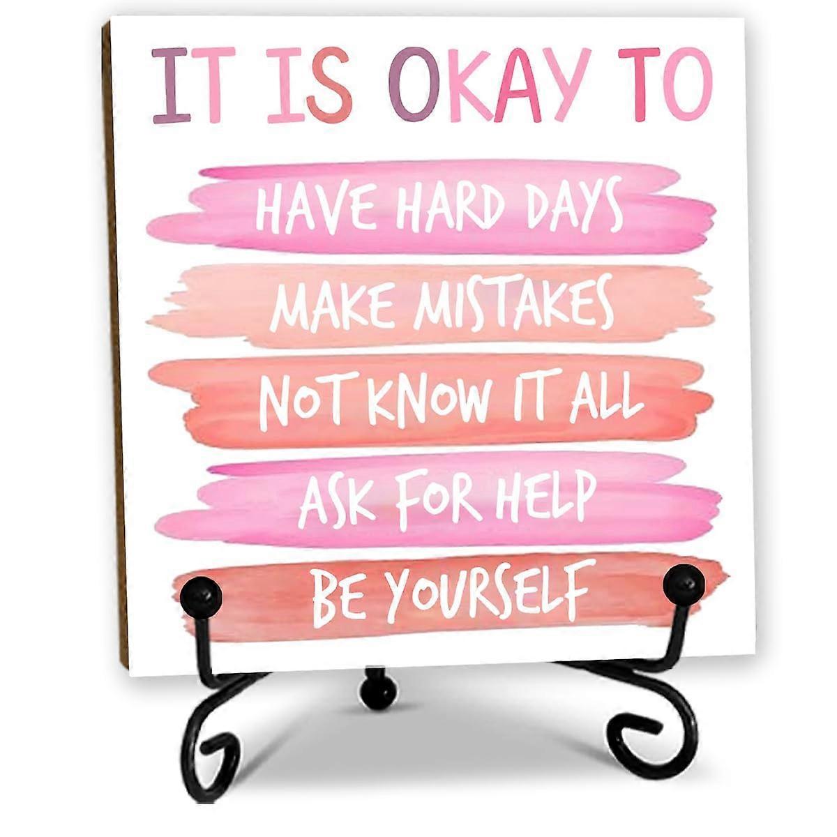 Wooden Table Sign with Inspirational Quote, 5'' Rustic Wooden Plaque with Metal Stand for Desk or Shelf