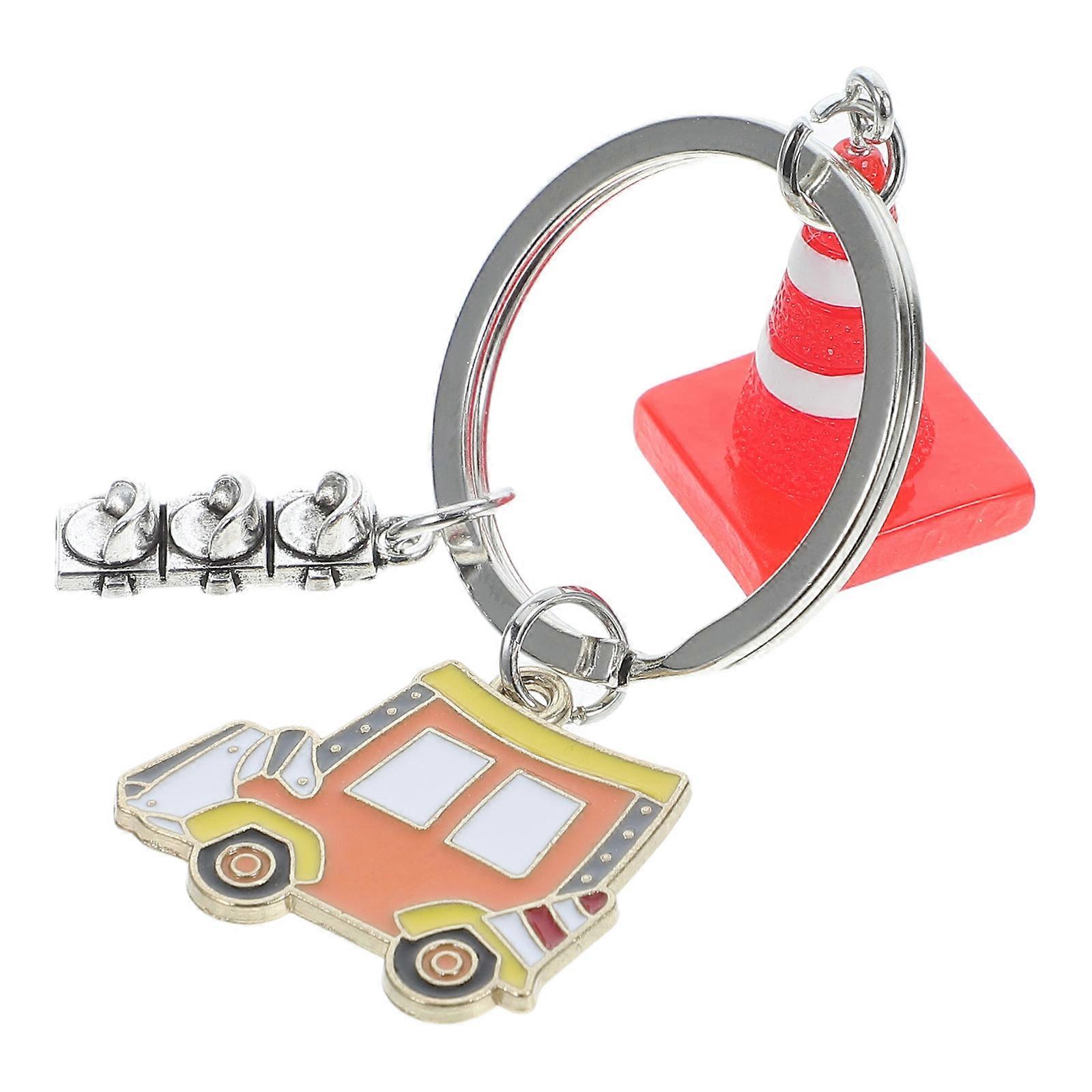 Creative Traffic Cone Keychain for Car Key with Mini Construction Model