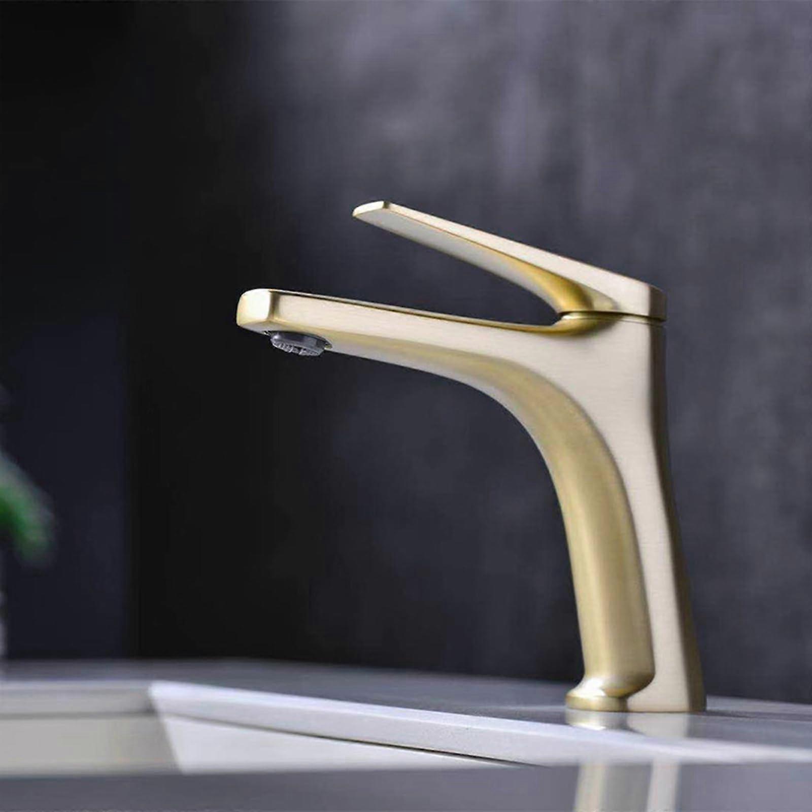 Gold Brass Bathroom Sink Faucet Single Handle Single Hole Mixer Tap with Precise Temperature Control