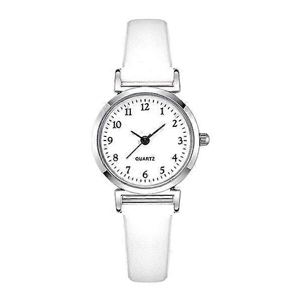 Women's Elegant Simple Round Dial Smooth PU Leather Strap Basic Quartz Light Weight Watch White One size