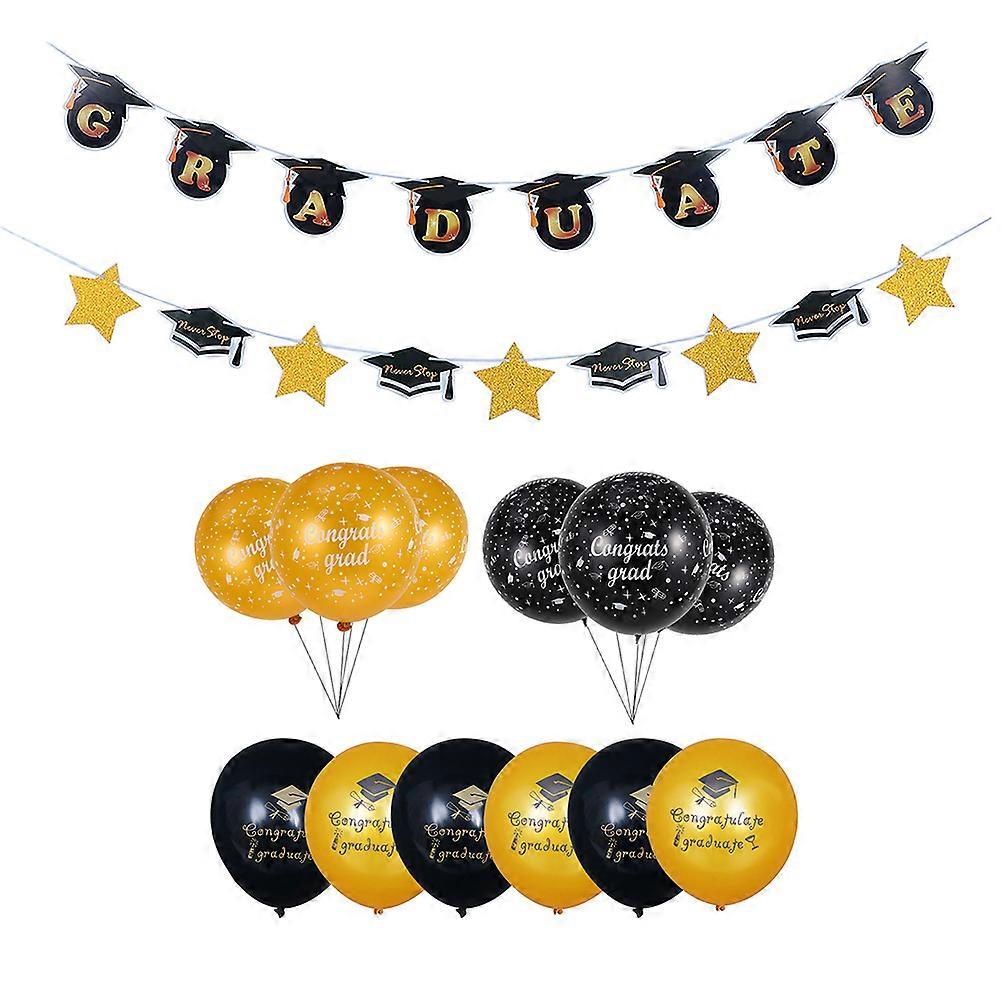 Graduation Balloons and Banners for Party Use 3Sets Assorted Color