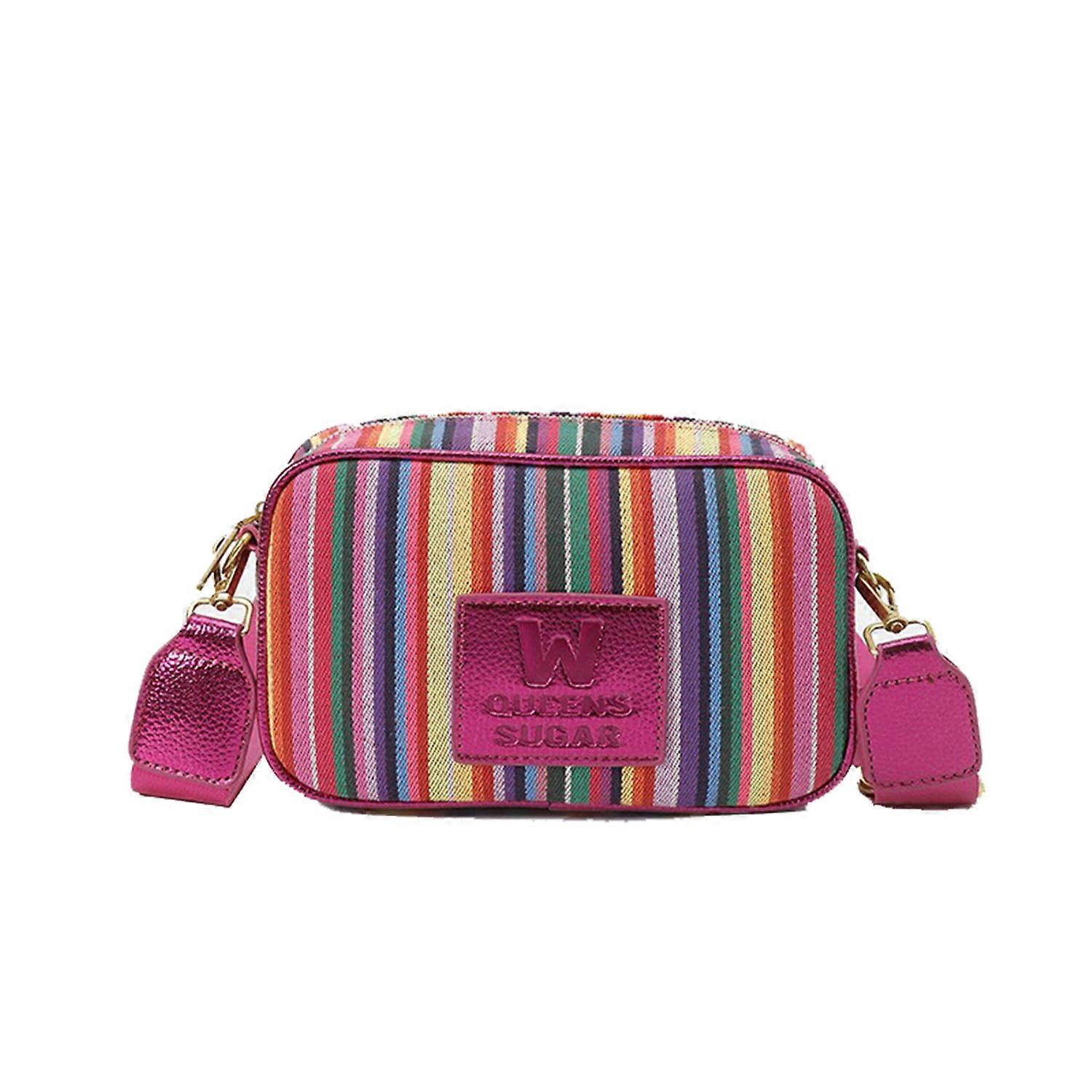 Women's Blocking Small Square Bag With Wide Shoulder Straps And Colorful Stripes Canvas Camera Bag Single Shoulder Crossbody Bag