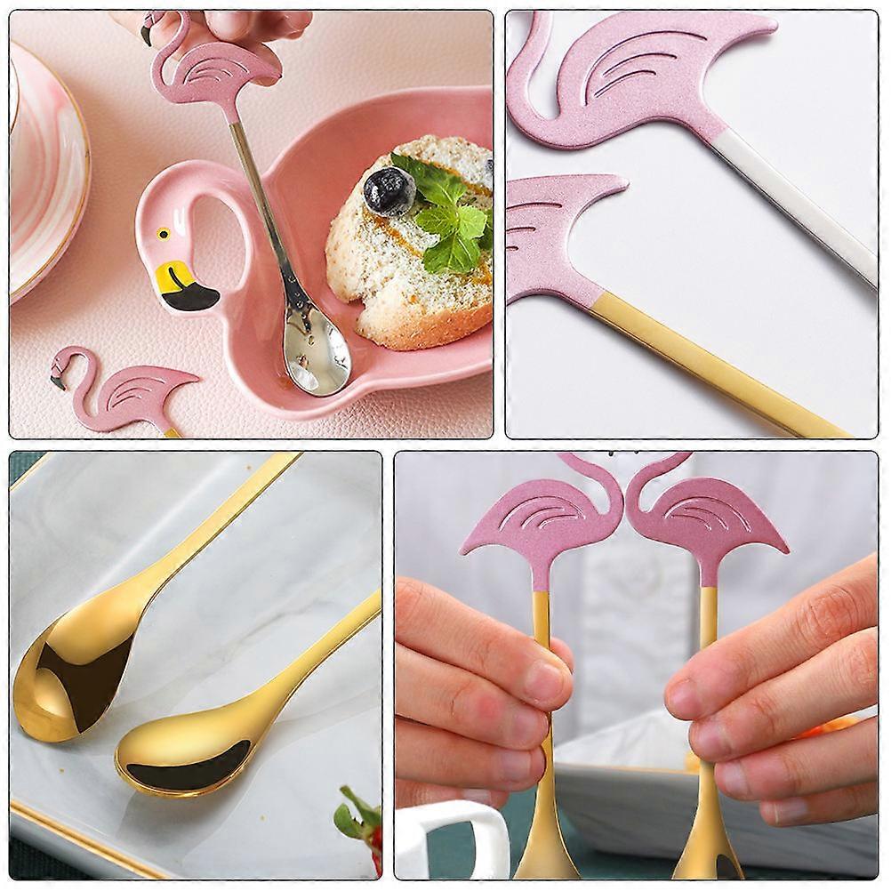 Silver Flamingo Coffee Spoon Practical Stirring Spoon for Kitchen 2Pcs