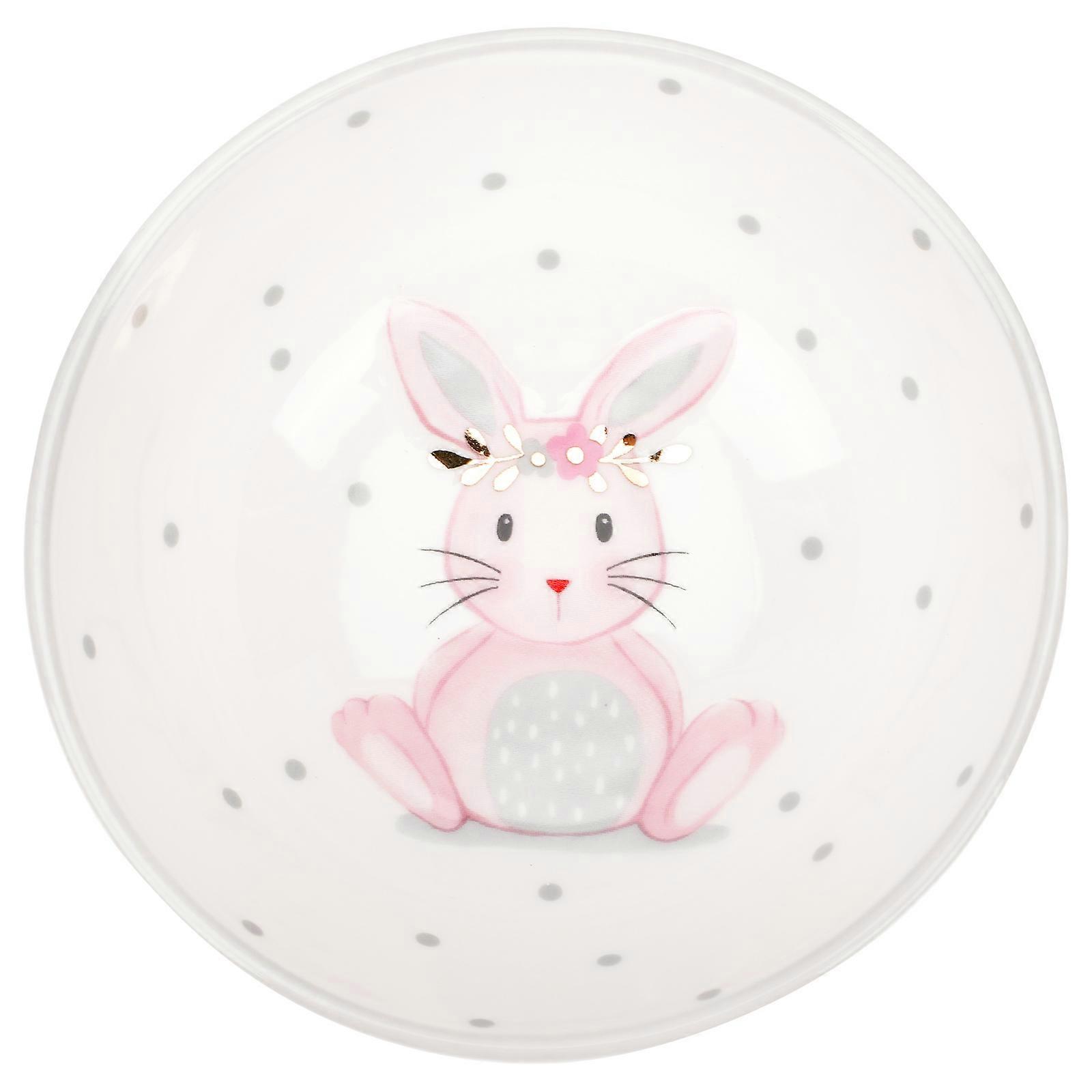 White Ceramic Bowl Rabbit Pattern for Salad Fruit