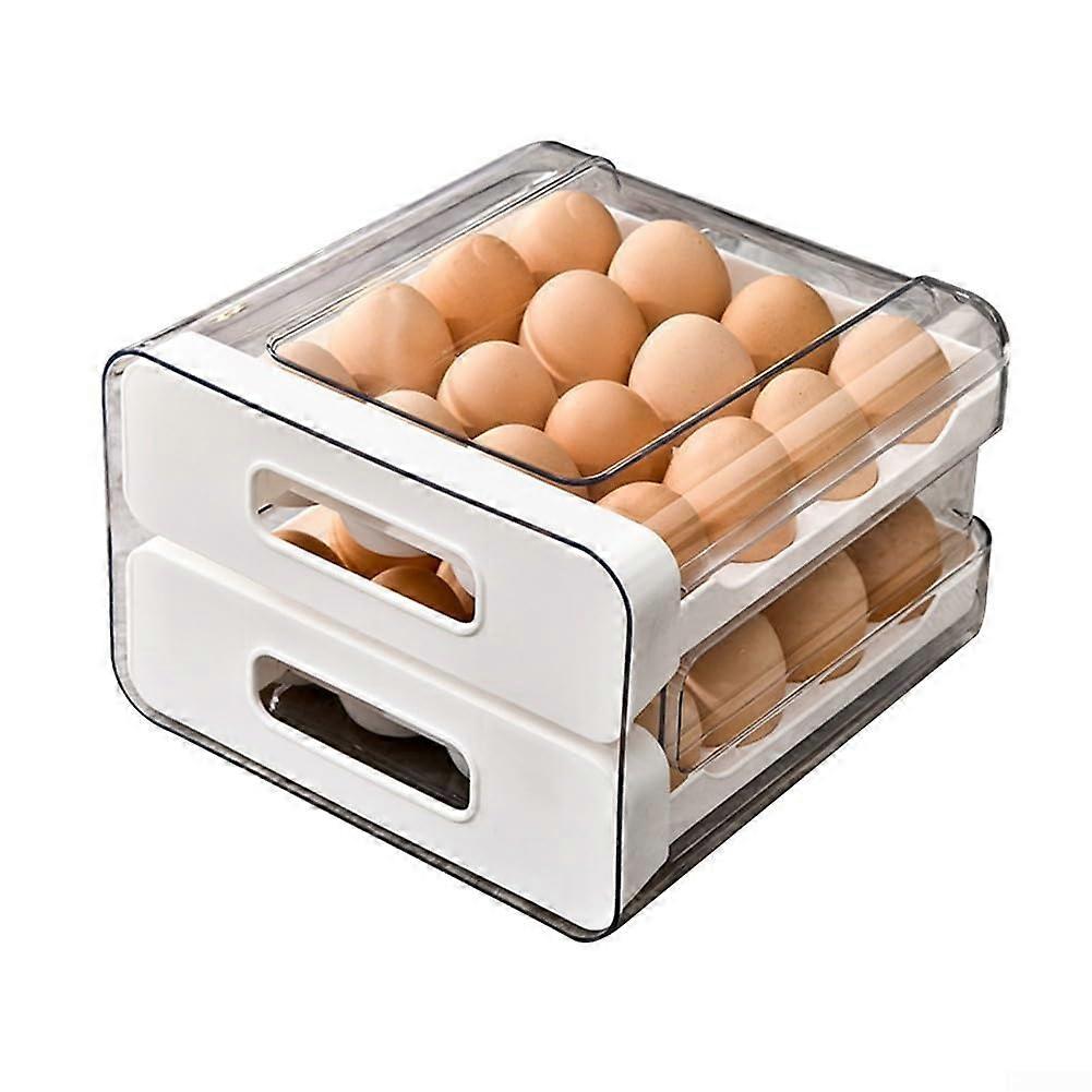 Egg Holder for Refrigerator, 2Layer DrawerStyle 32Egg Stackable Storage Box, White