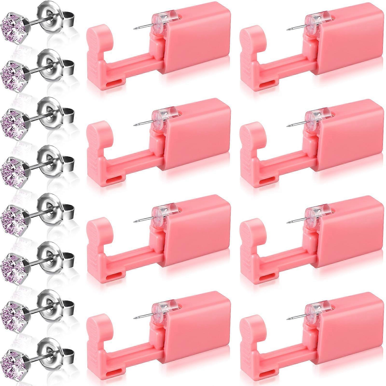 Ear Piercing Kit Pink Safe Disposable Self Tool with Preloaded Crystal Studs for Home Use