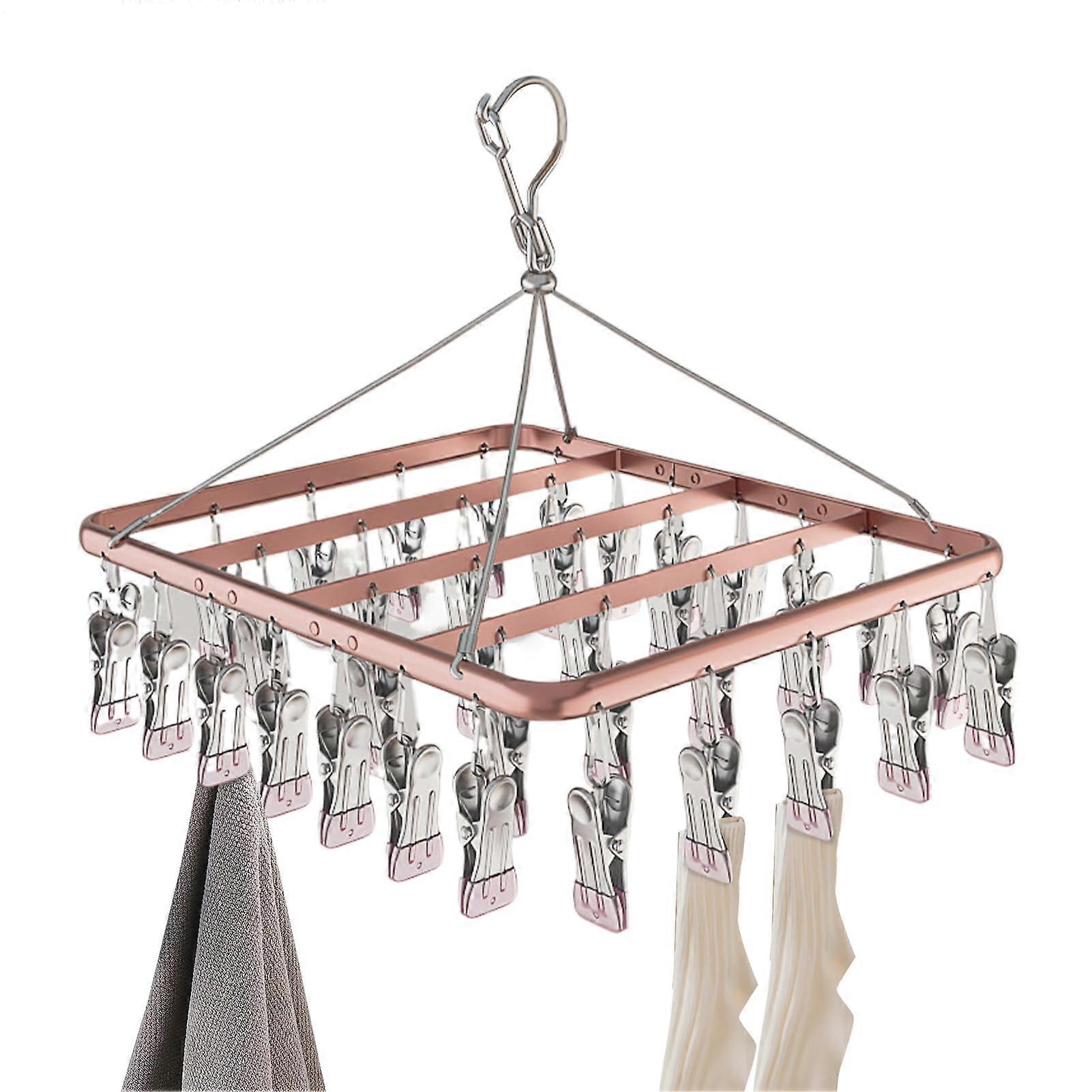 Clothes Drying Rack with Rustproof Clips, SpaceSaving Laundry Hanger for Socks Underwear Towels Rose Gold