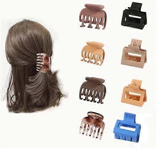 8 Pack Matte Hair Claw Clips Set for Thin or Medium Hair, Rectangle and Double Row Design