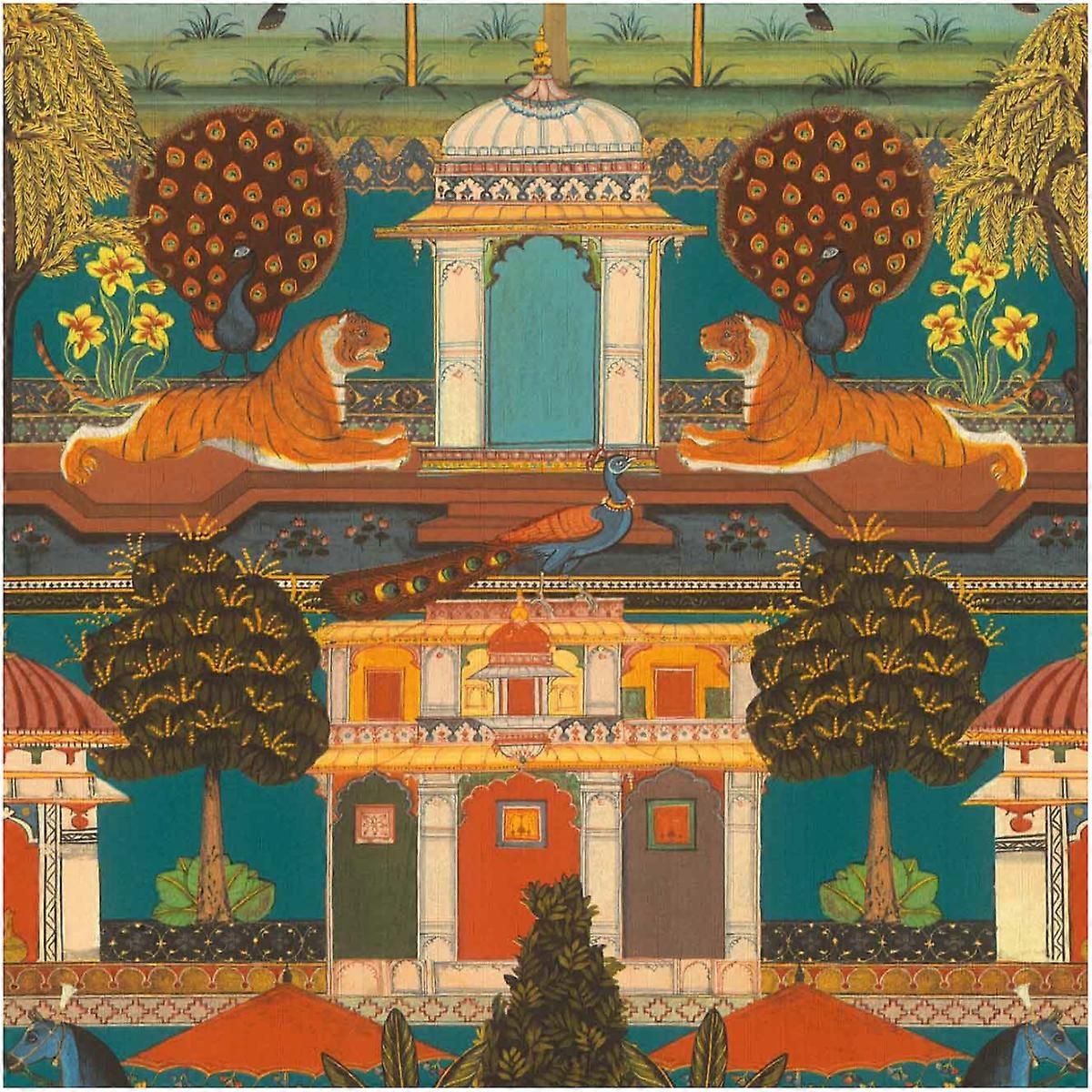 Teal & Orange Indian Palace Wallpaper