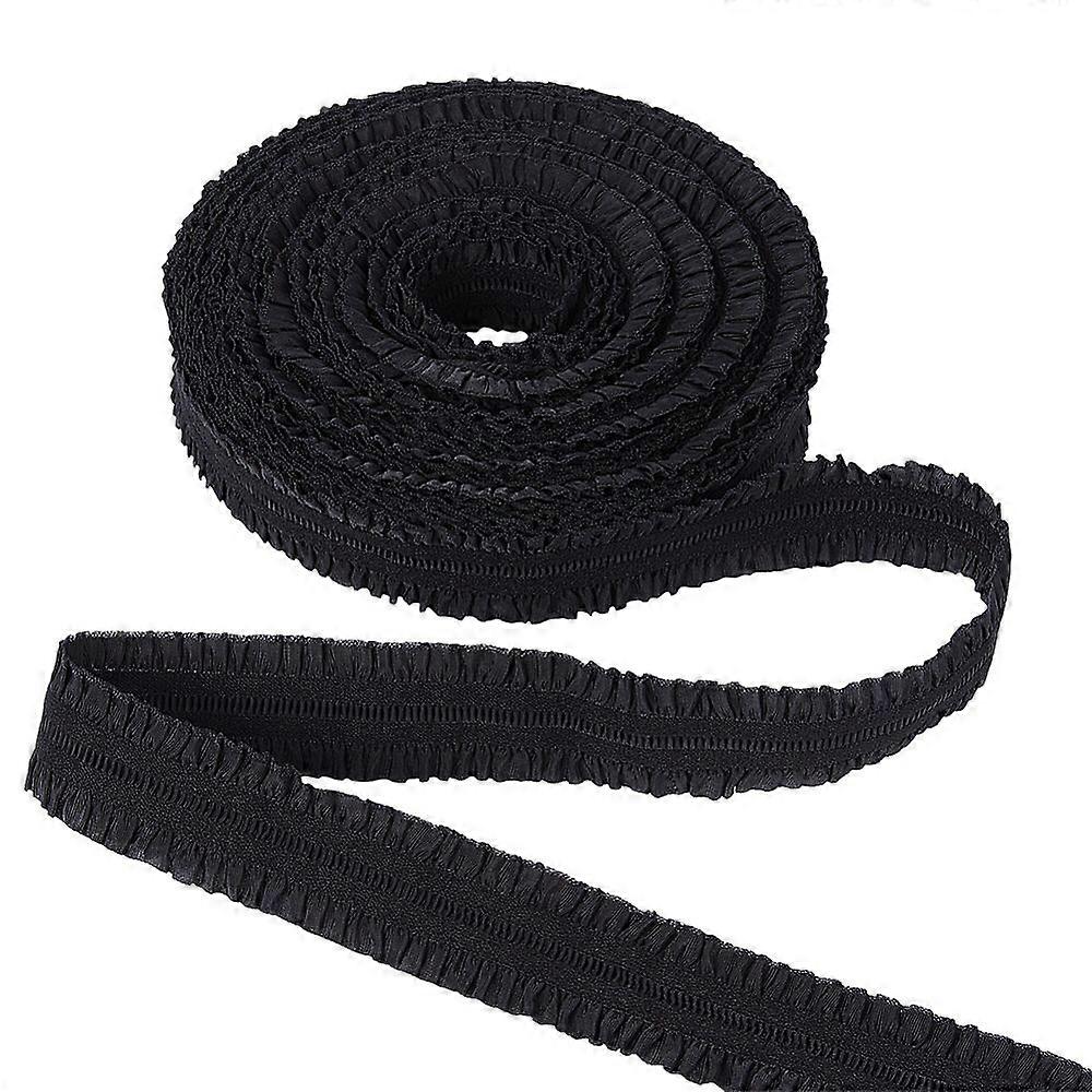 Polyester Ruffled Elastic Cord Webbing Garment Sewing Accessories Black 22mm