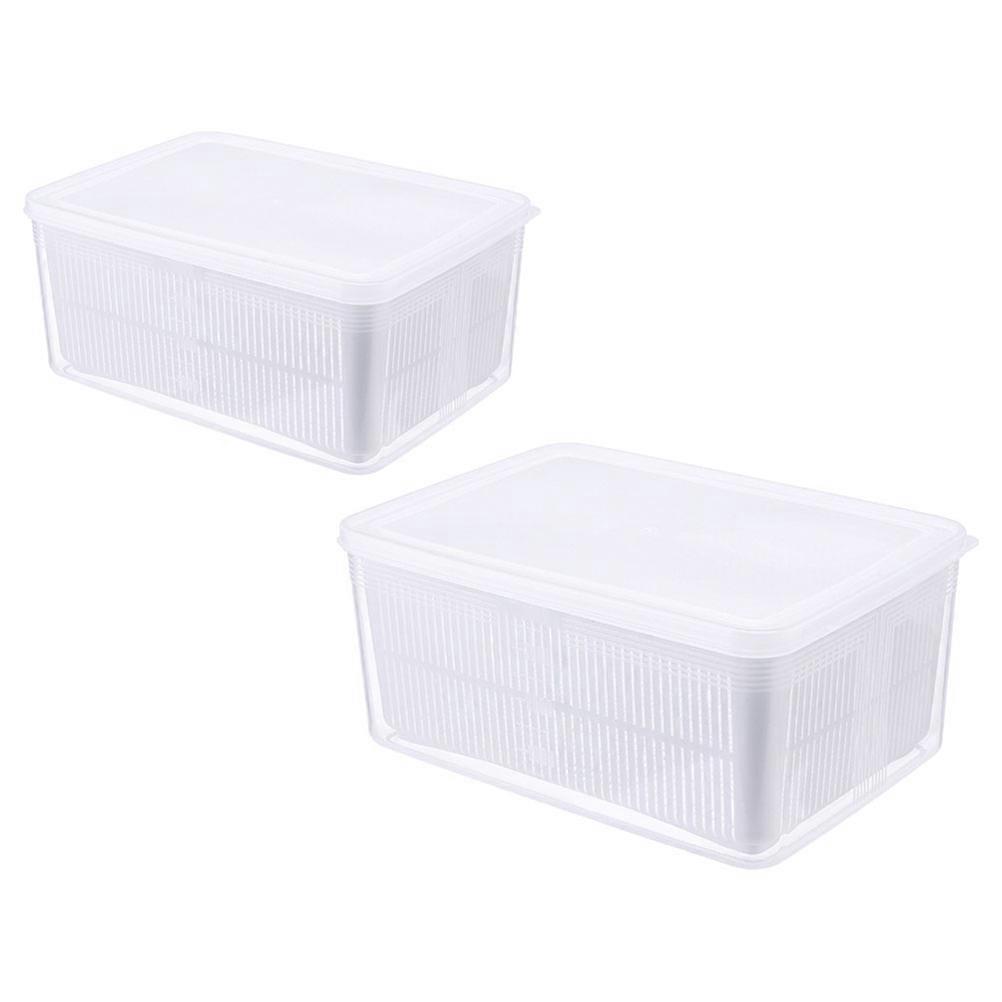 Oblong Food Storage Box Kitchen Preservation with Drain Function 2Pcs