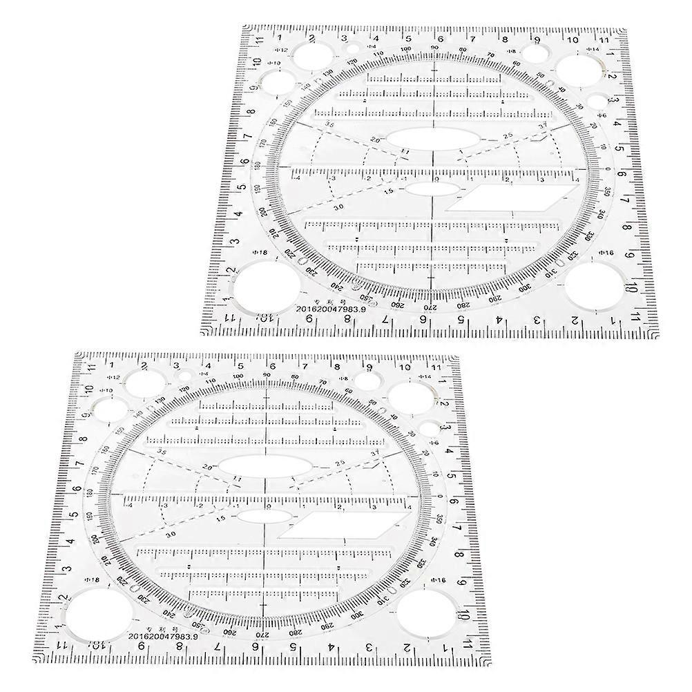 Multifunctional Students Drawing Ruler 2Pcs Plastic Engineering Stencil Set
