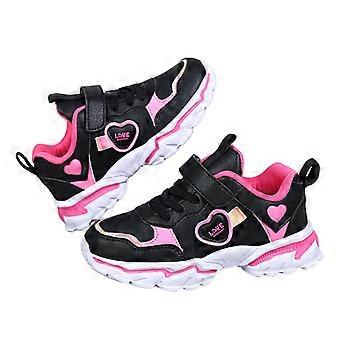 Nieuwe sneakers voor jongens en meisjes met hartjesprint, vetersluiting, waterdicht, leer, lichtgevende klittenbandsluiting, huidvriendelijke stof voor kinderen