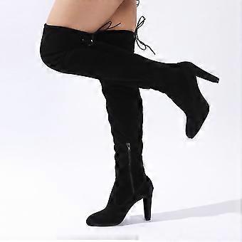 Willtoo Chunky Heel Over The Knee Boots voor Dames, Suède Dijhoge Laarzen, Herfst/Winter, Zwart