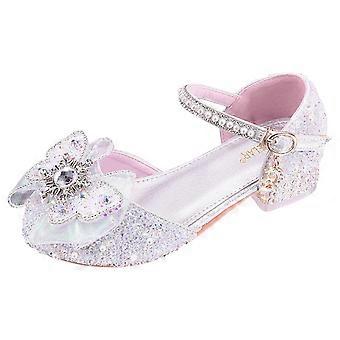 Mädchen-Kleiderschuhe mit niedrigem Absatz, Prinzessinnenschuhe, Mary Jane Ballerinas für Kleinkinder/Kinder, Silber, 4,5-5 Jahre