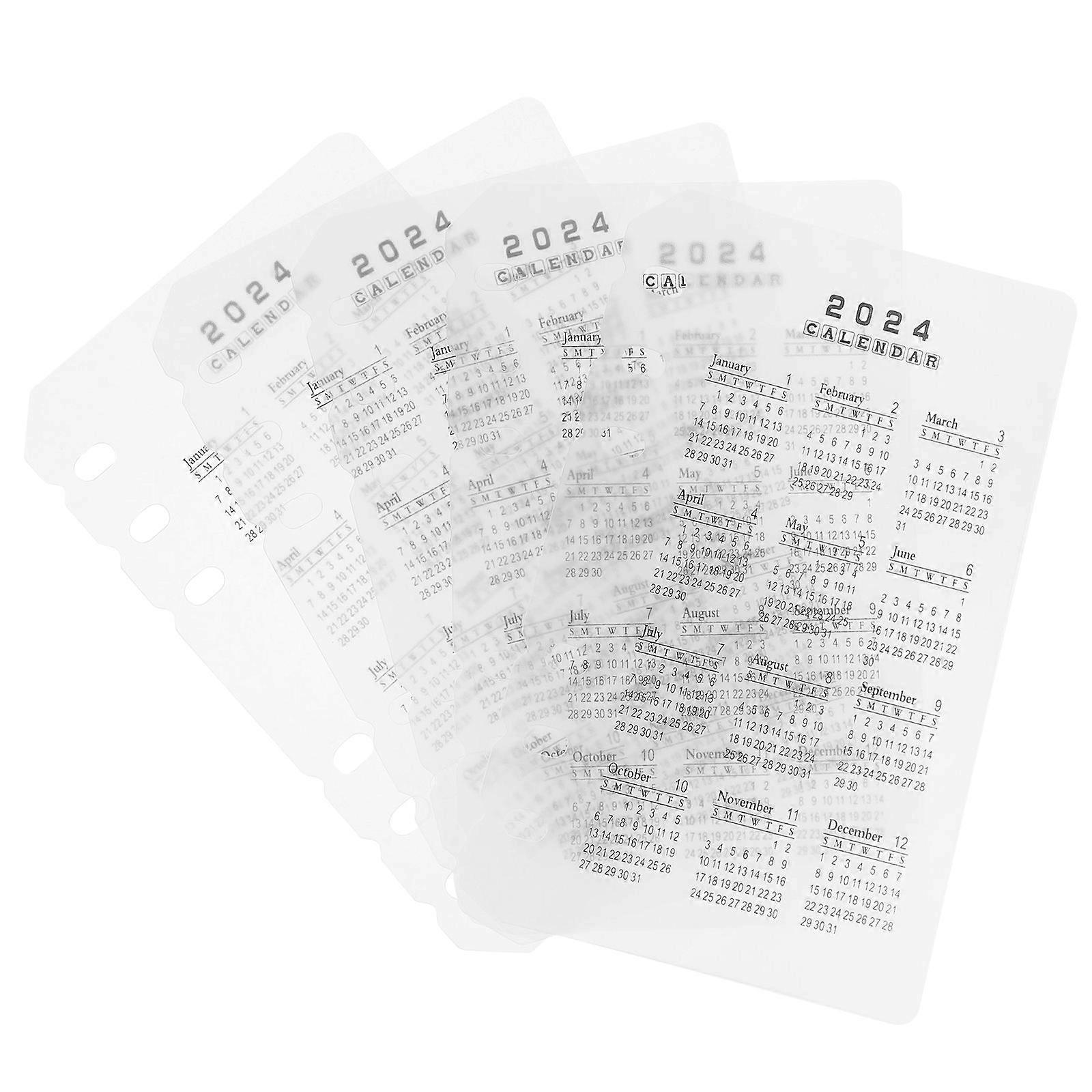 A6 notesbogsdelere med daglige kalenderbindsdelere 5 stk. PP-materiale