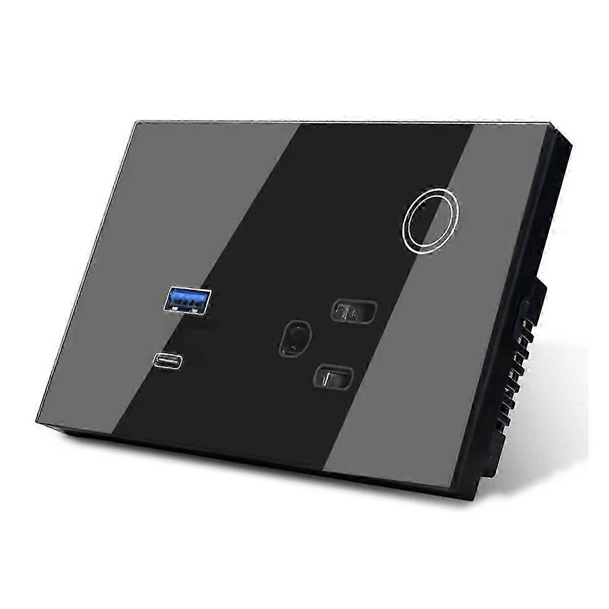 15A Wall Socket USB TYPE-C Plug Outlet Power compatible with Alexa Black EU Plug