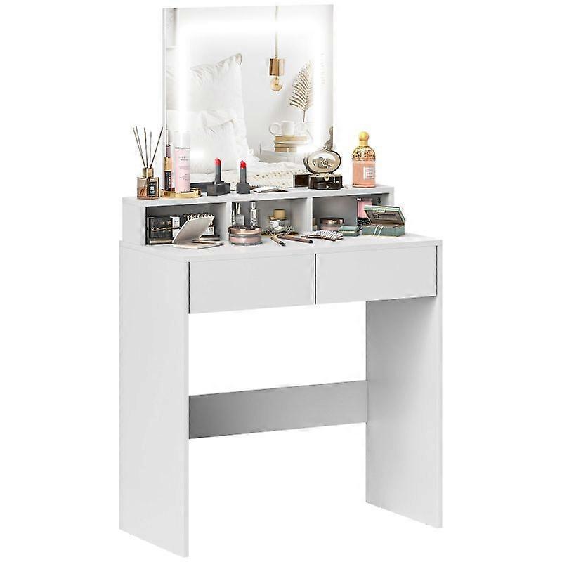 Storage Dressing Table, with LED Light Mirror - White