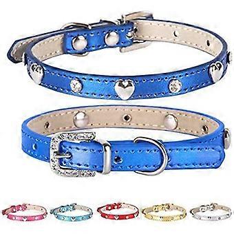Bling Cat Collar with Rhinestones, PU Leather Kitty Collar with Rhinestones Buckle and Heart Shaped Decoration, Adjustable Kitten Collar