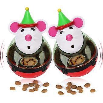 2PCS Cat Interactive Treat Toy Cat Christmas Toys Cat Food Toy Cat Puzzle Feeder Toy Cat Tumbler Mouse Treat Slow Feeder Ball Toy1 - -