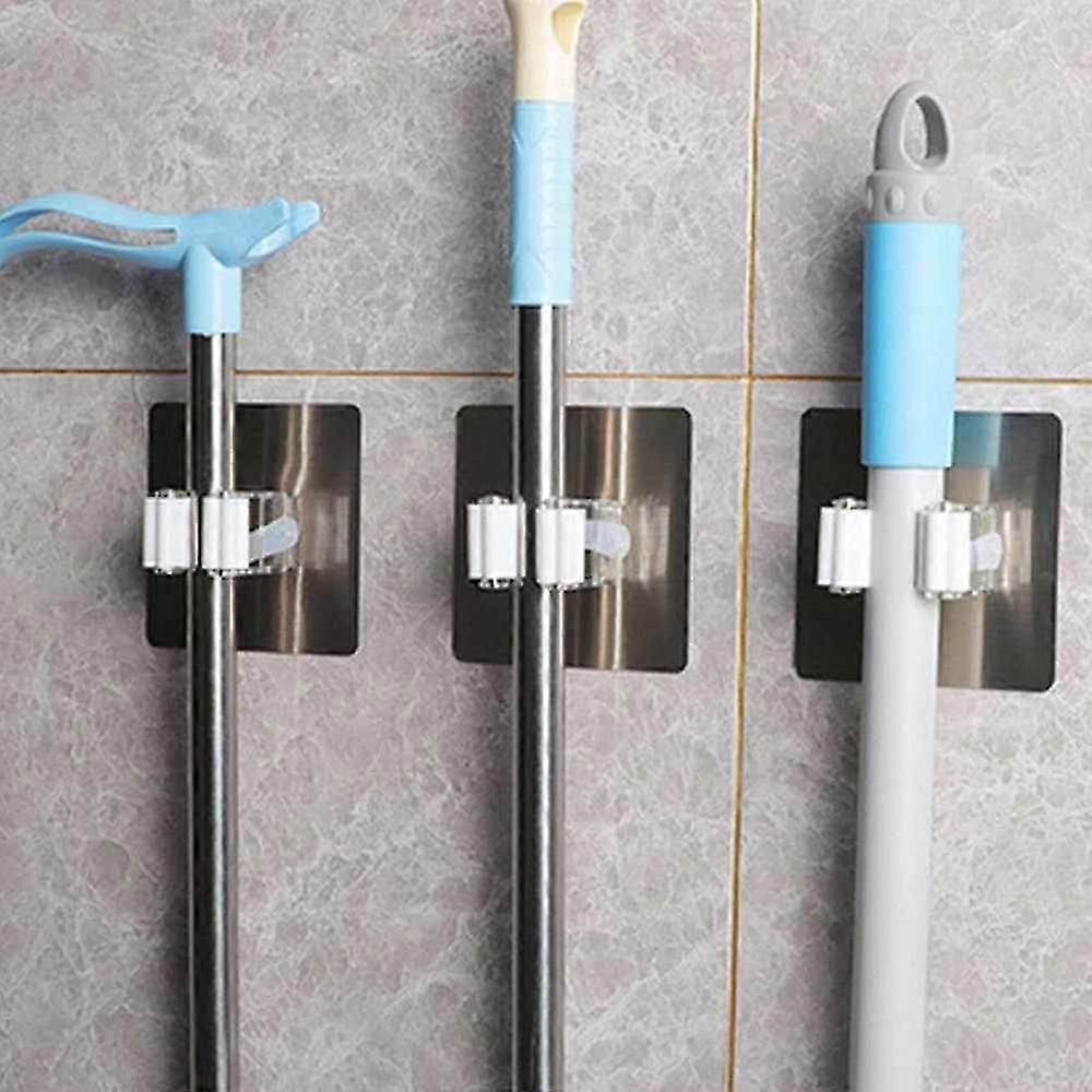 2pcs Self-adhesive Broom Mop Holder Space Saving Wall Suction Hook