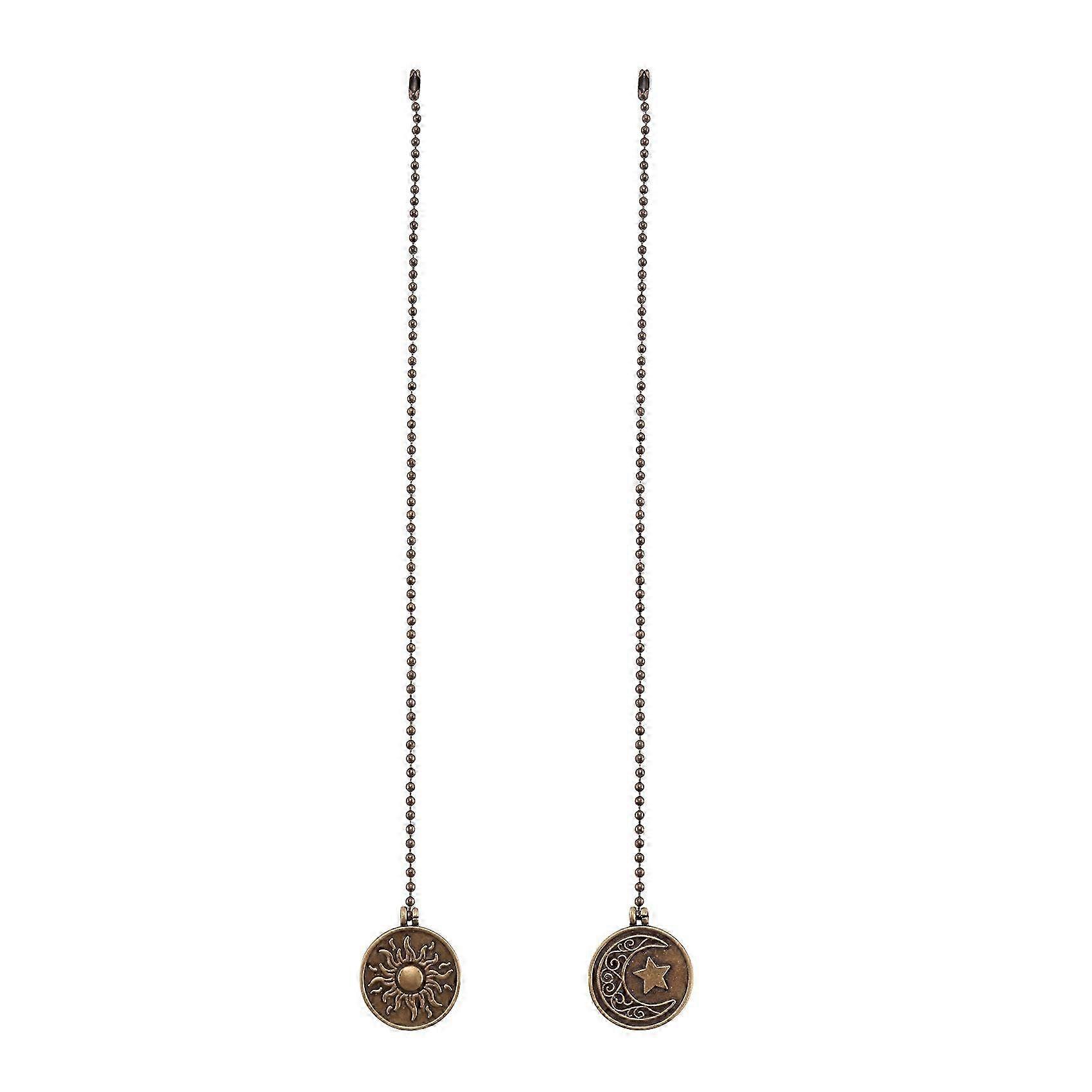 2pcs Ceiling Fan Pull Chain Set Sun & Moon Pattern Pull Chains Extension Copper Beaded Ball Fan Pull Chain with Ornament