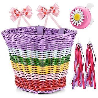 Kid's Bike Basket for Girls Front Bike Accessories with Handlebar Streamers Cycle Ages 3-13 DIY Bike Decoration Accessories Kit Scooter Basket 26-27