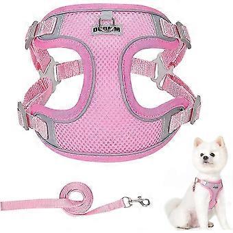 Dog Harness and Lead Set, Adjustable No Pull Dog Vest Harness, Reflective Anti Pull Pet Vest Harness(pink)S