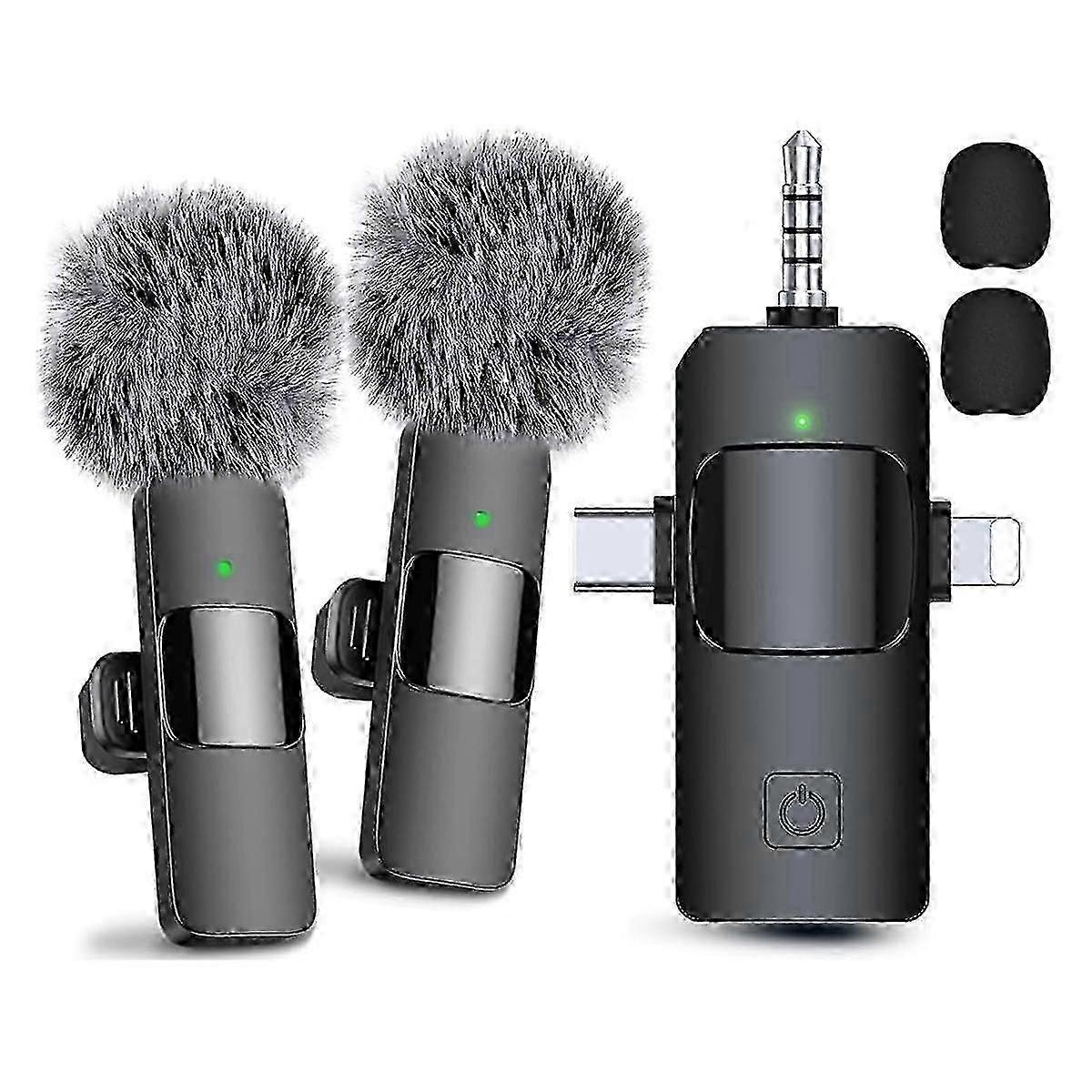 3-in-1 Wireless Lavalier Microphone for iPhone Android Camera USB-C Mini Mic Noise Reduction