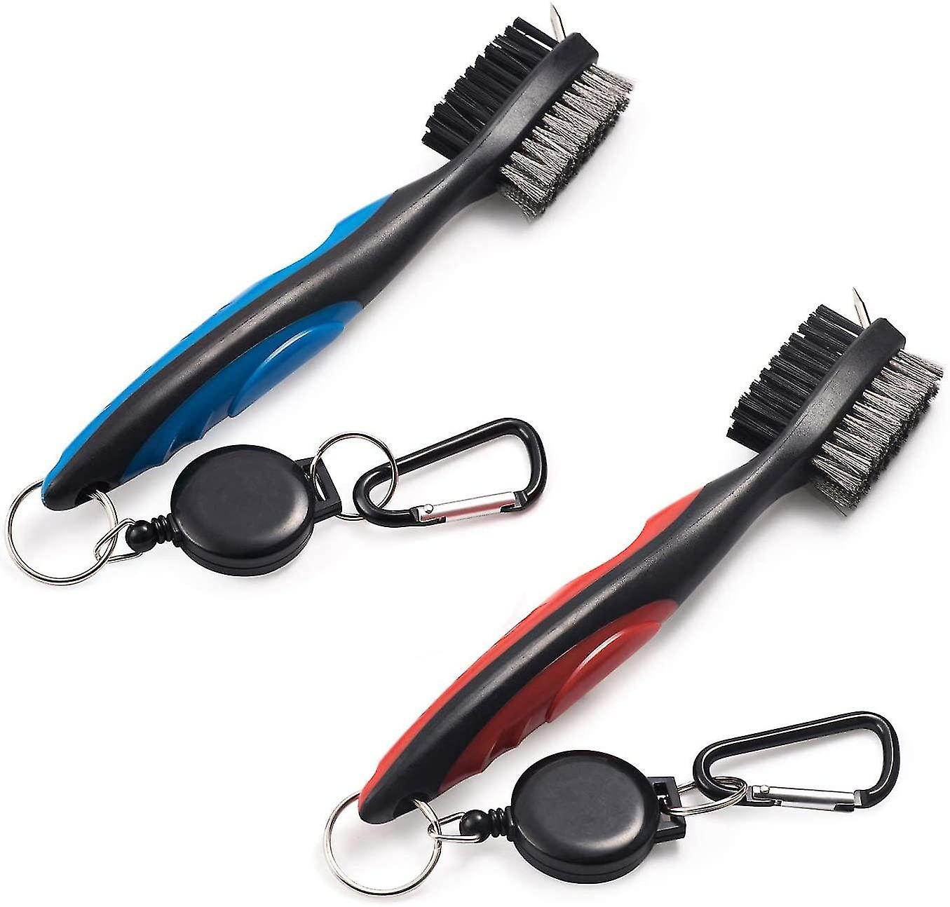 2 Pack Golf Club Brush Slot Cleaner With Retractable Zipper And Aluminum Carabiner Cleaning Tool