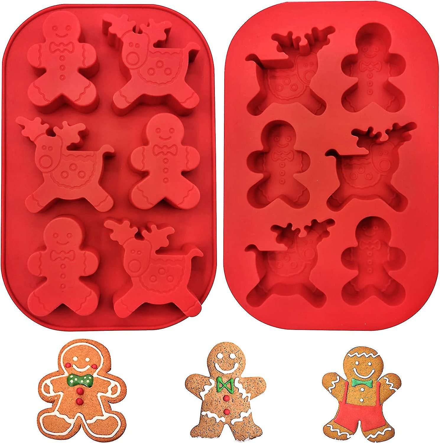 2pcs Deer Gingerbread Silicone Molds, Christmas Baking Chocolate Candy Cookie Cake