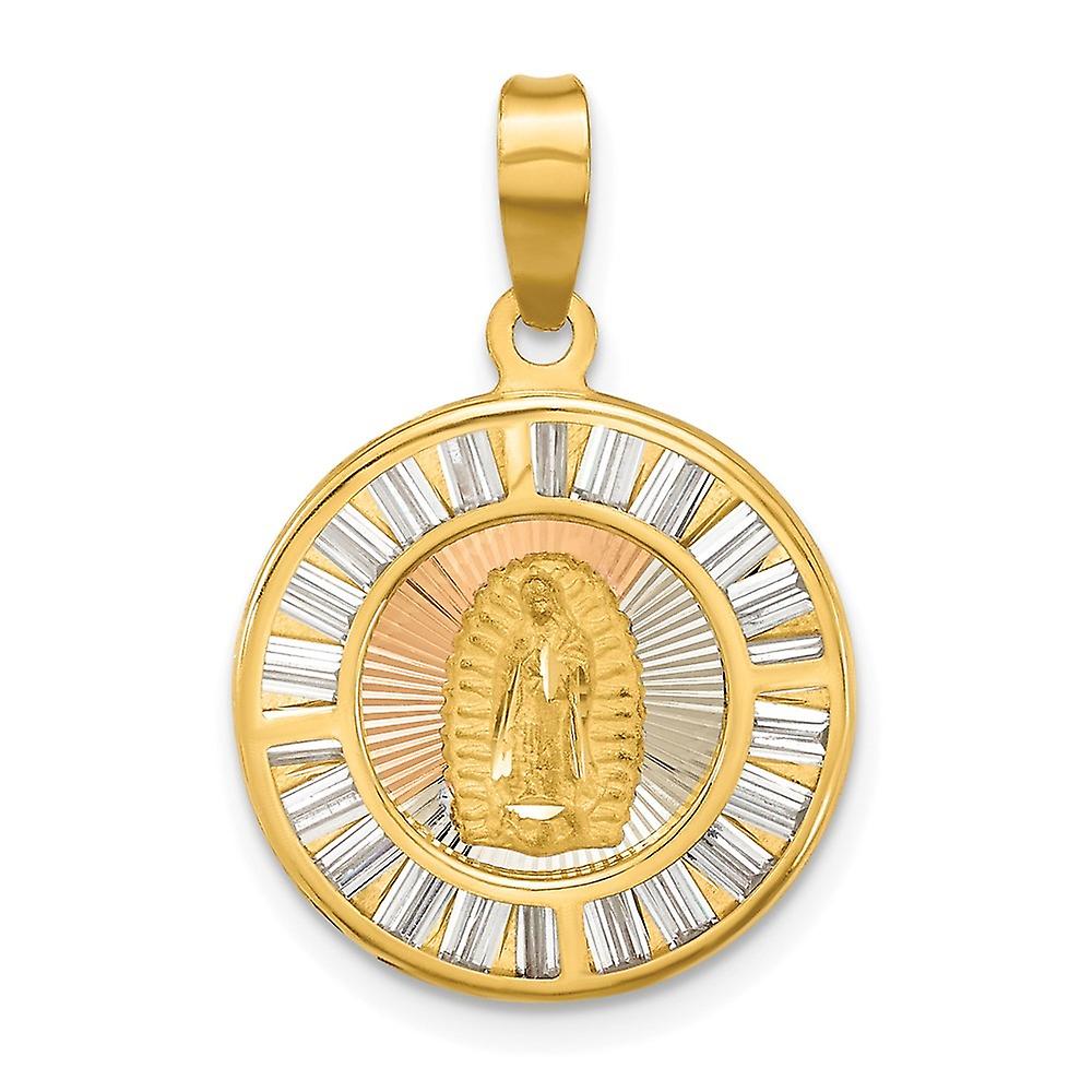 14k Rose and White Plated Polished Cubic Zirconia Baguettes Mary Round Pendant Necklace 25.3x16.95mm Wide 1.6mm Thick-Pe