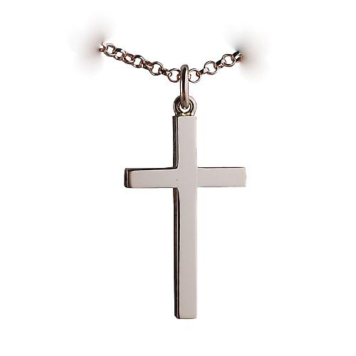 9ct Rose Gold 30x18mm plain solid block Cross with a belcher Chain 20 inches
