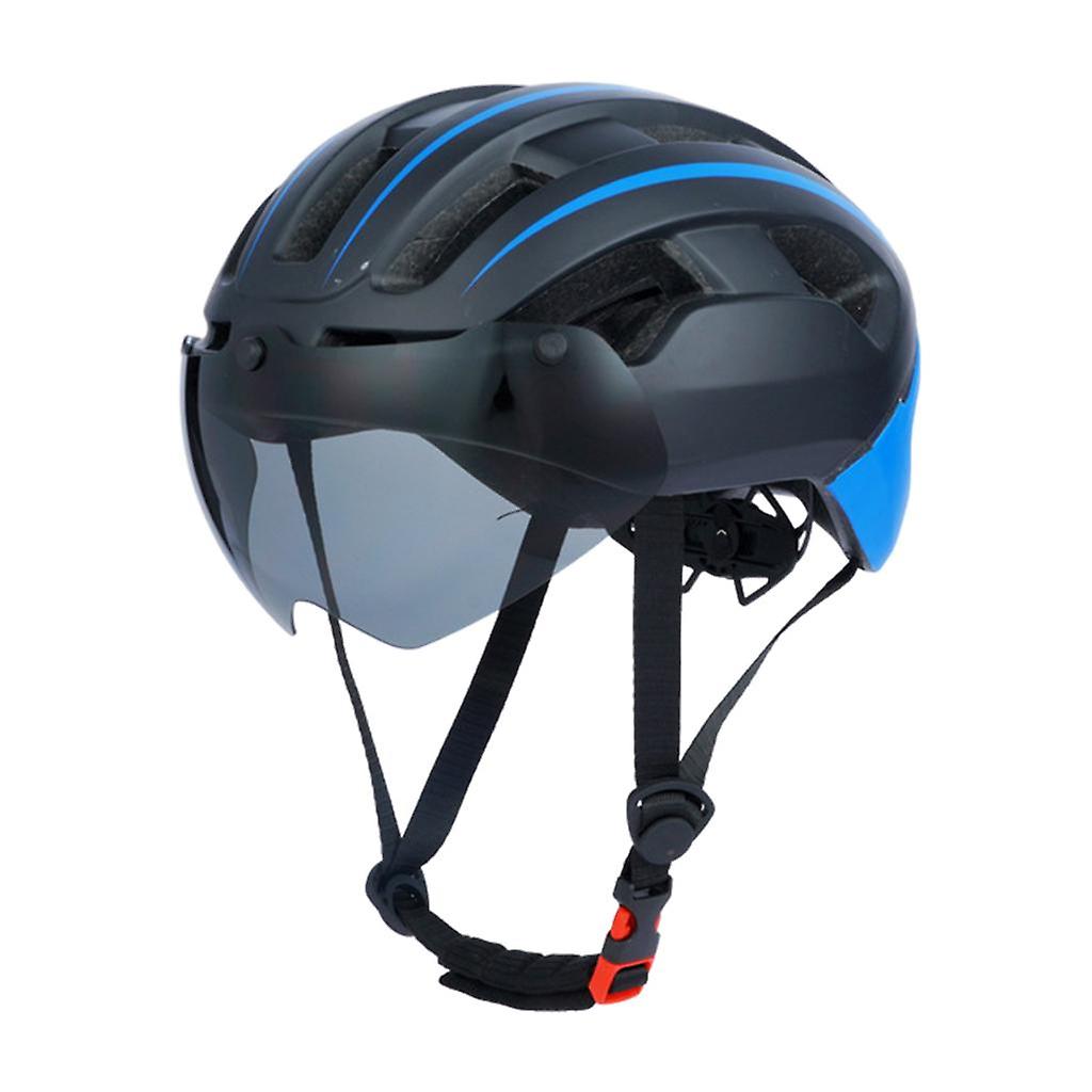 Cycling Bicycle Bike Helmet With Visor Taillight Shockproof Blue