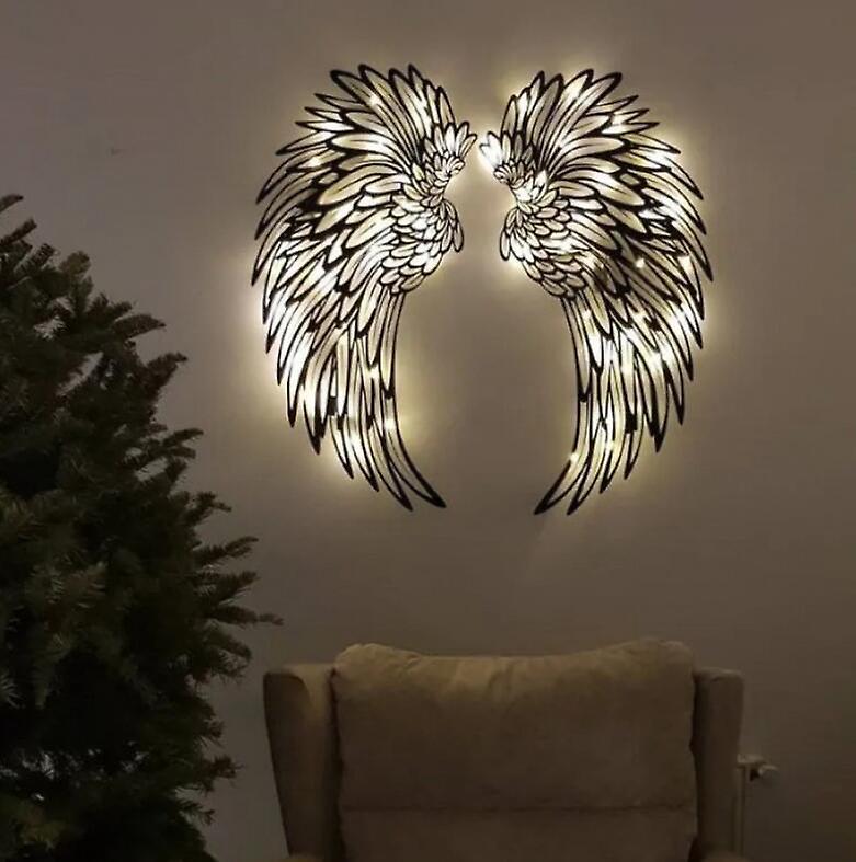 Antique Hanging Metal Angel Wings Wall Decoration With Light