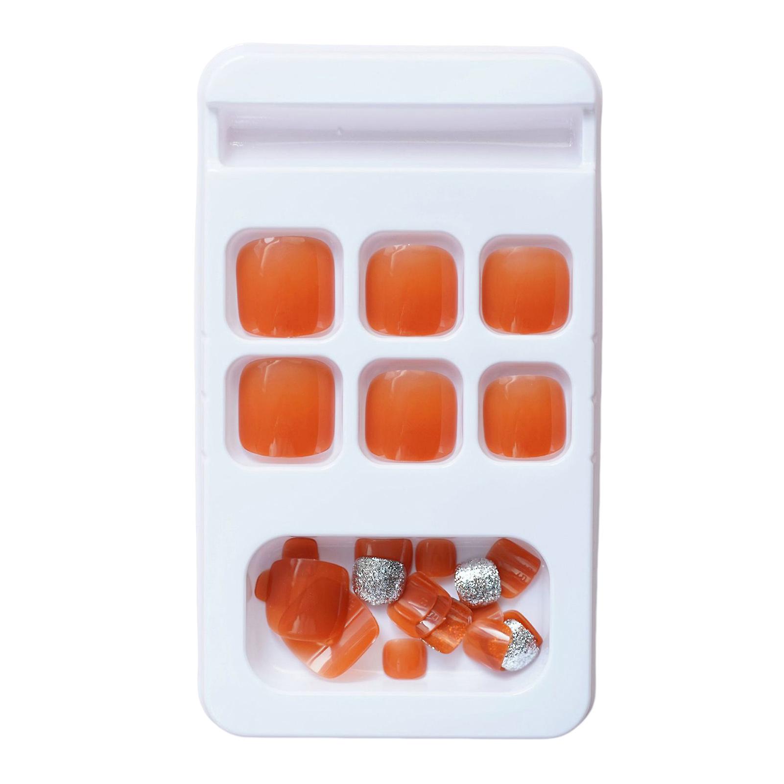 Silver Glitter Decor Press On Toenails Full Cover Square Artificial Nail Tips