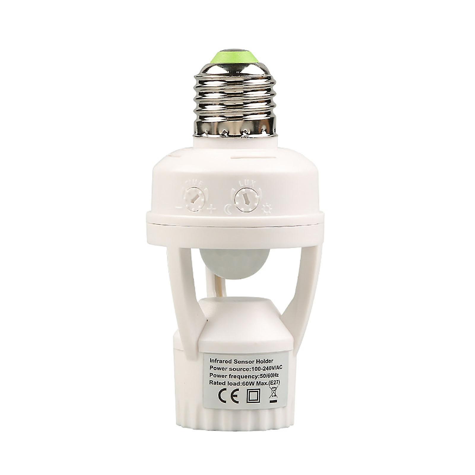 E27 Sensor Lamp Socket 100-240V, 10-300s Time Delay, 6m Sensing Distance, IR Motion Detection Bulb Holder Adapter