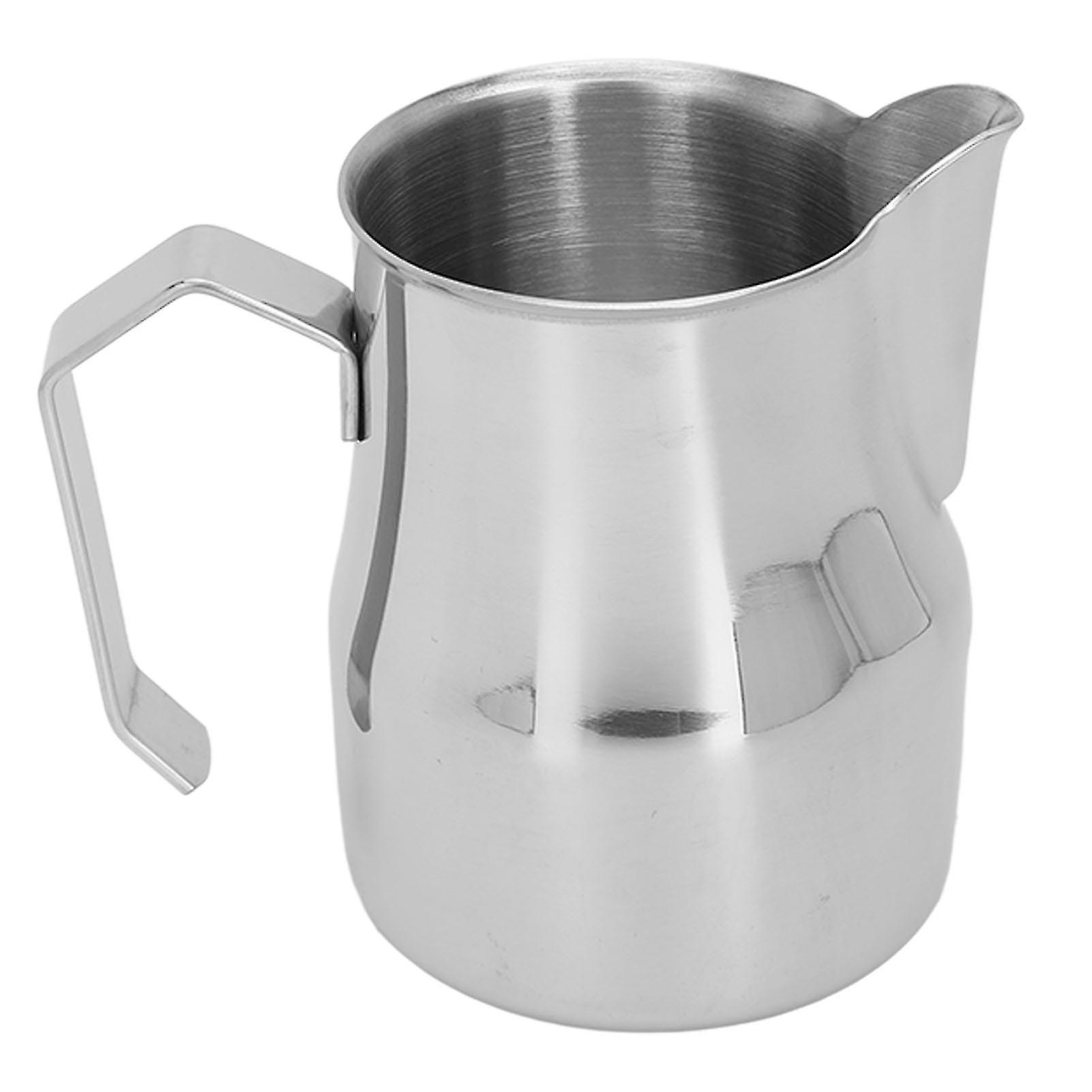Milk Frothing Pitcher Coffee Steaming Pitcher 304 Stainless Steel Coffee Milk Cup Milk Frother Cup Olecranon Type Outlet Silver 350ML