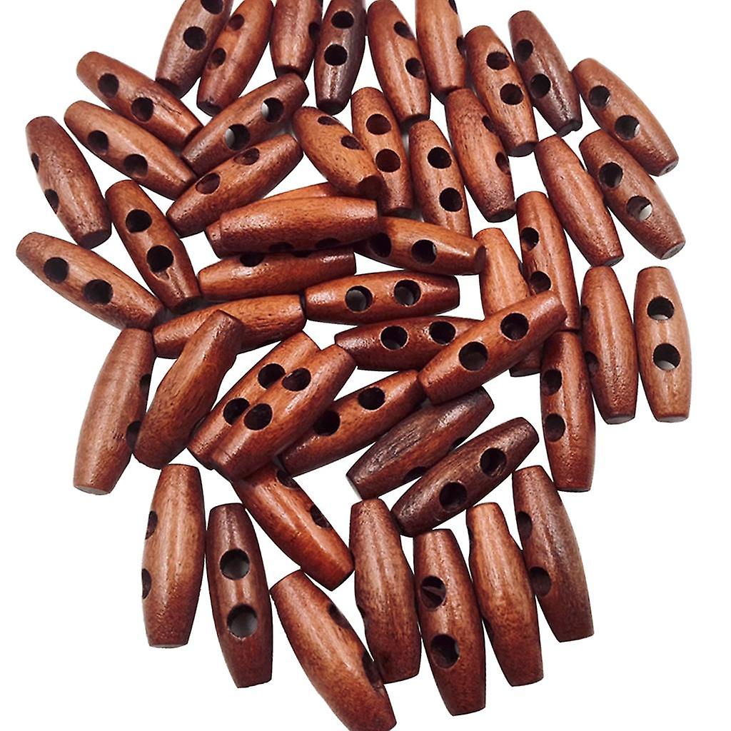 50 Pieces Olive Shape Wooden Toggles Buttons 2 Holes  Sewing Buttons