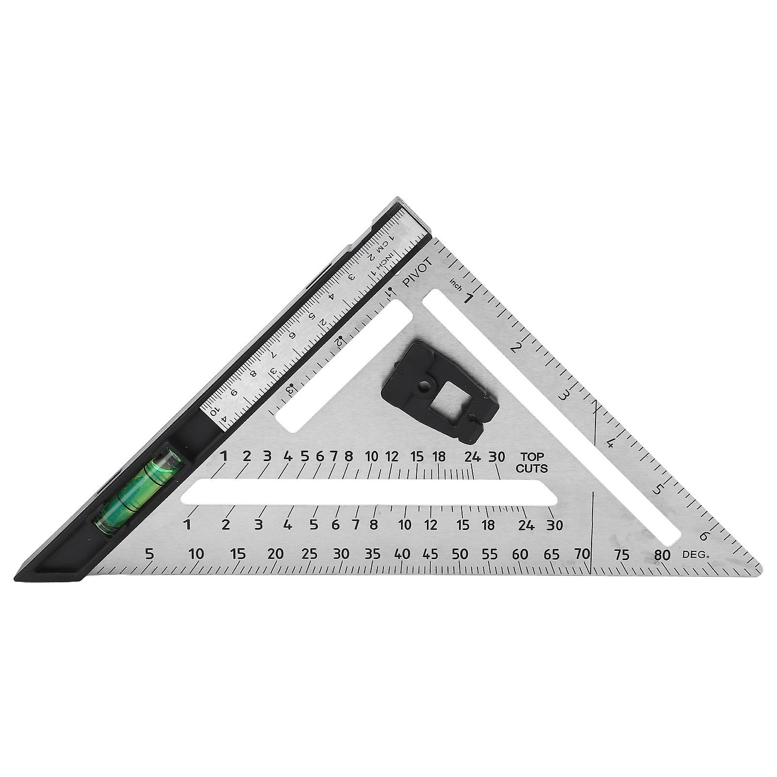 7in Dual Scale Woodworking Triangle Ruler with Bubble Level - Ideal Carpenter Tool, Metal Square