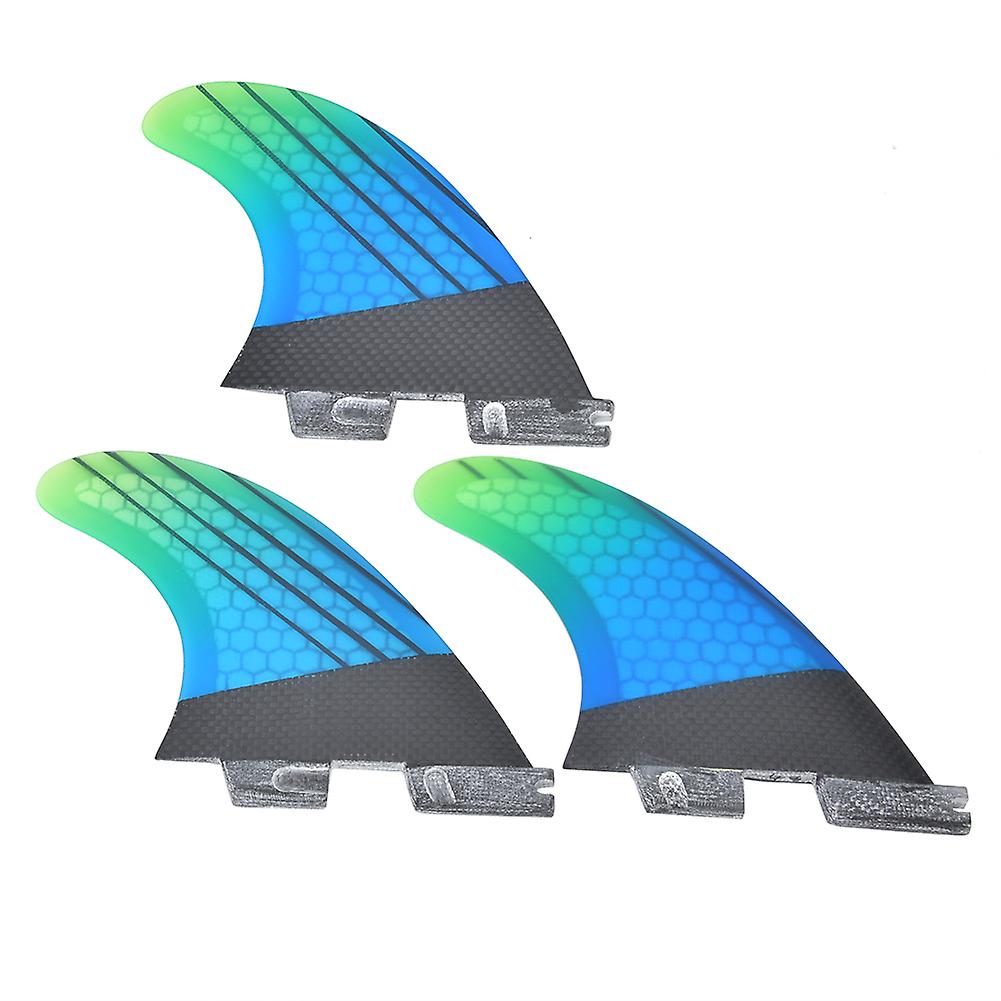 Blue Green Gradient Surfboard Fin Set, Stylish Design Enhances Appearance & Performance, Tri Fin Configuration for Flexibility & Stability,